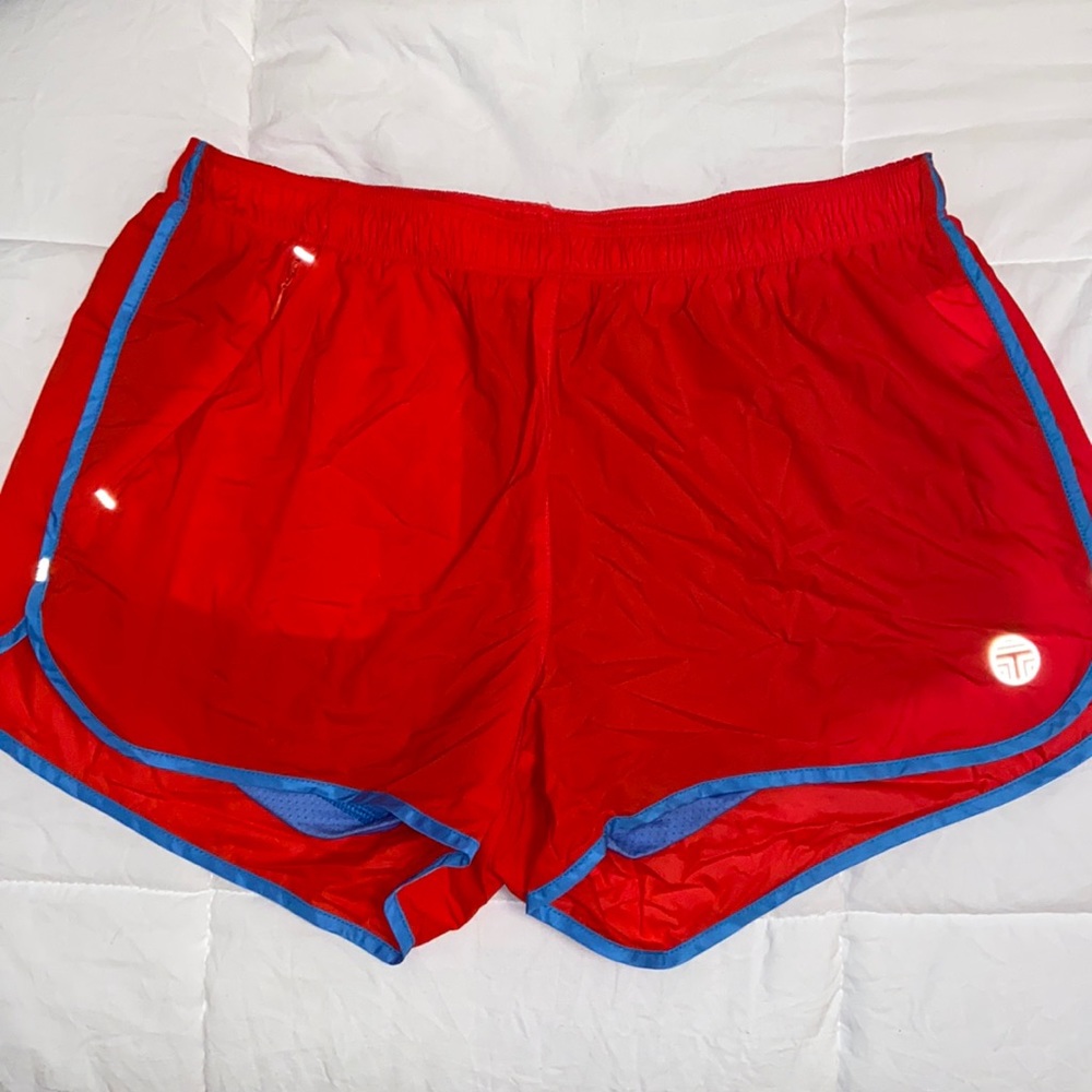 blue & orange tory burch shorts